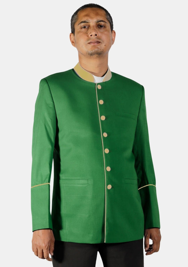 Veste de clergé vert olive avec bordure dorée