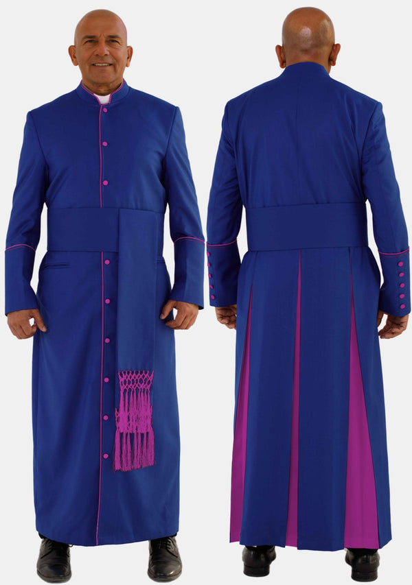 Robe de prêtre bleu roi avec rouge et violet pour homme