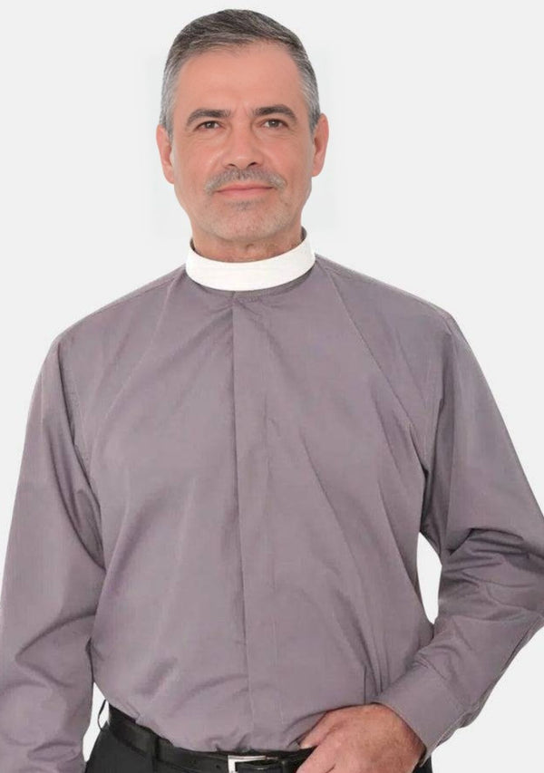 Chemise grise à col montant pour homme