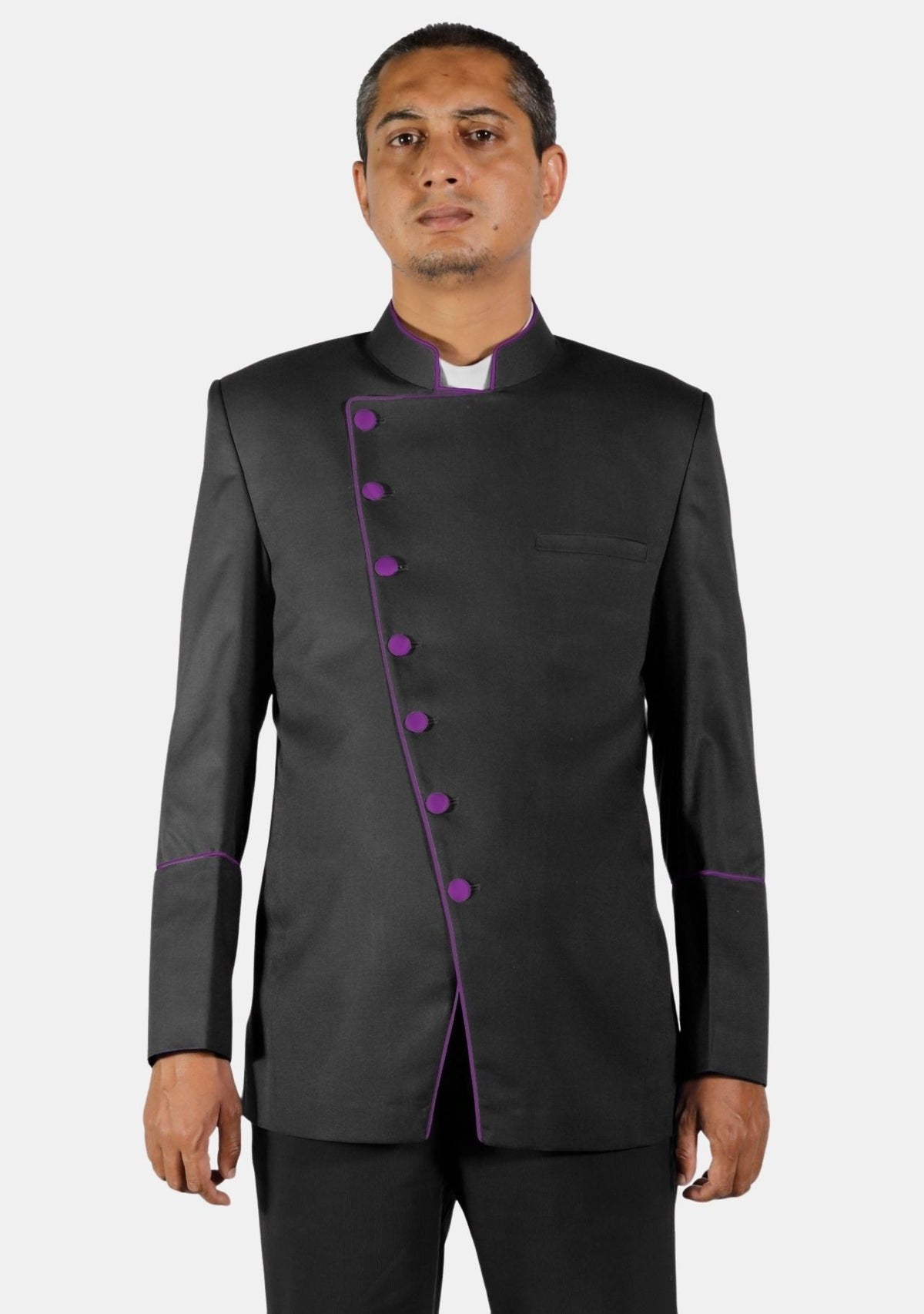 Veste cléricale croisée noire et violette