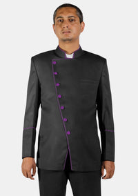 Veste cléricale croisée noire et violette
