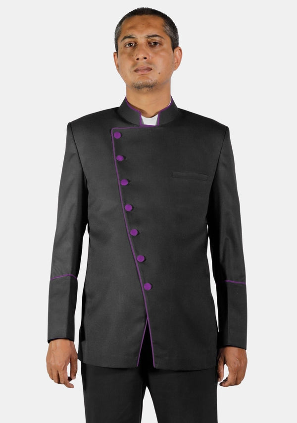 Veste cléricale croisée noire et violette