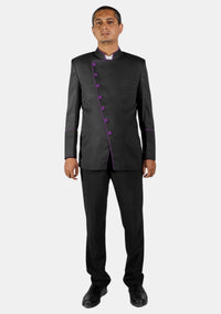 Veste cléricale croisée noire et violette