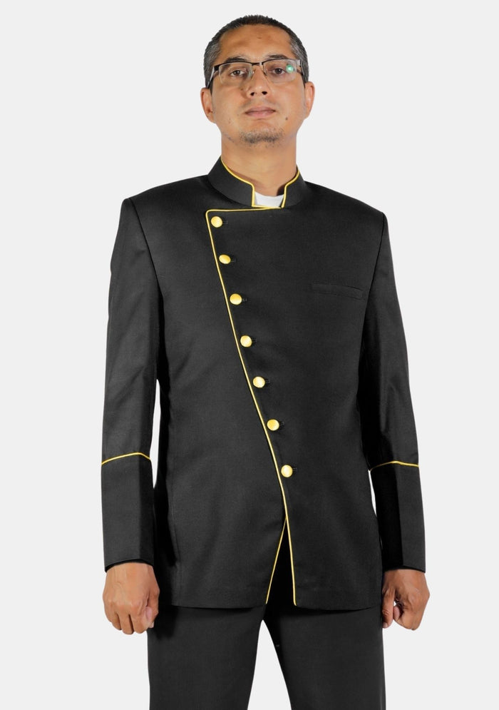 Veste croisée de prêtre noire et dorée