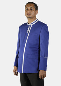 Veste d'ecclésiastique bleu roi avec bordure blanche