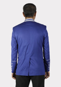 Veste d'ecclésiastique bleu roi avec bordure blanche