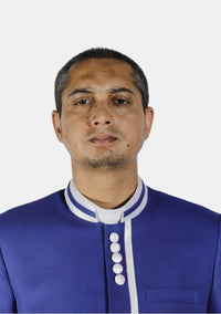 Veste d'ecclésiastique bleu roi avec bordure blanche