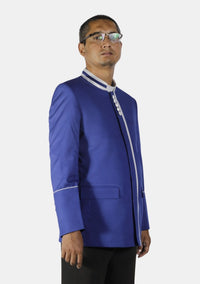 Veste d'ecclésiastique bleu roi avec bordure blanche