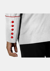 Pasteur blanc avec veste bordée de rouge