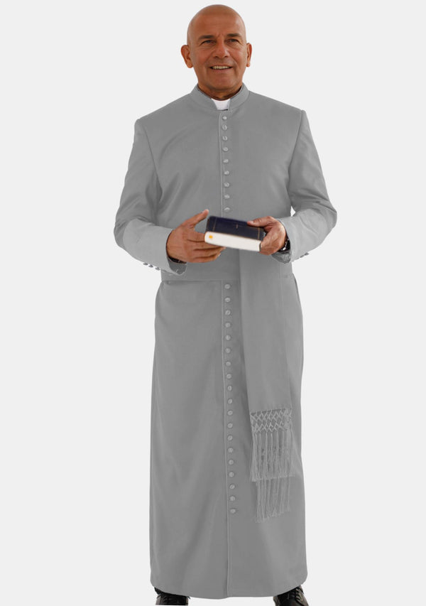 Soutane romaine Nathanael grise pour homme avec manchette en satin