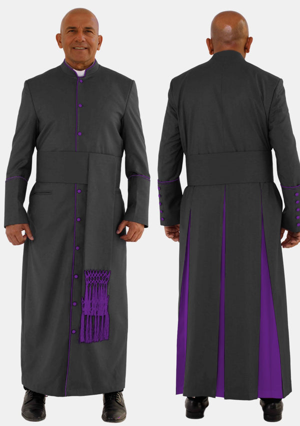 Robe de prêtre noire et violette romaine pour homme