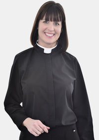 Chemise noire eClergy pour femme à col romain 