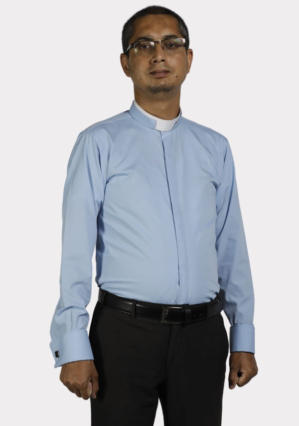 Chemise eClergy bleu clair à col romain