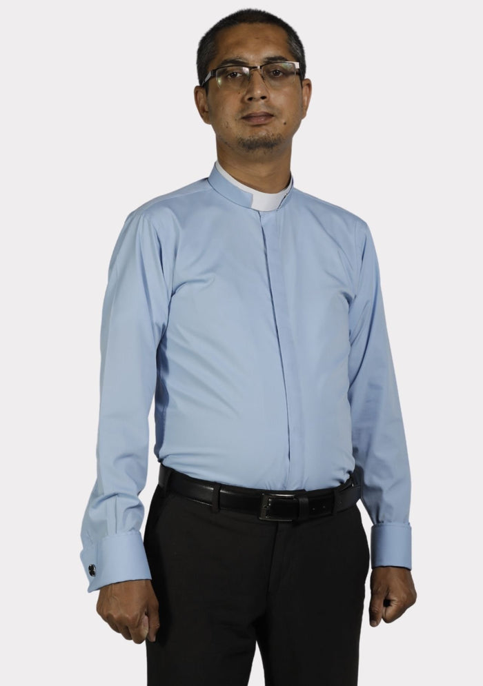 Chemise eClergy bleu clair à col romain