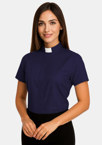 Chemise clergé à manches courtes et col à patte pour femme