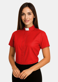 Chemise clergé à manches courtes et col à patte pour femme