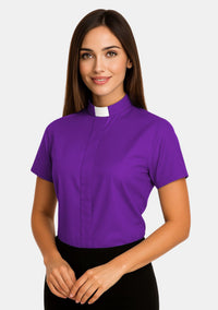 Chemise clergé à manches courtes et col à patte pour femme