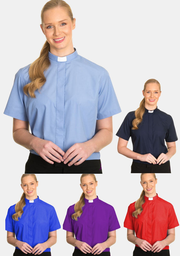 Chemise clergé à manches courtes et col à patte pour femme