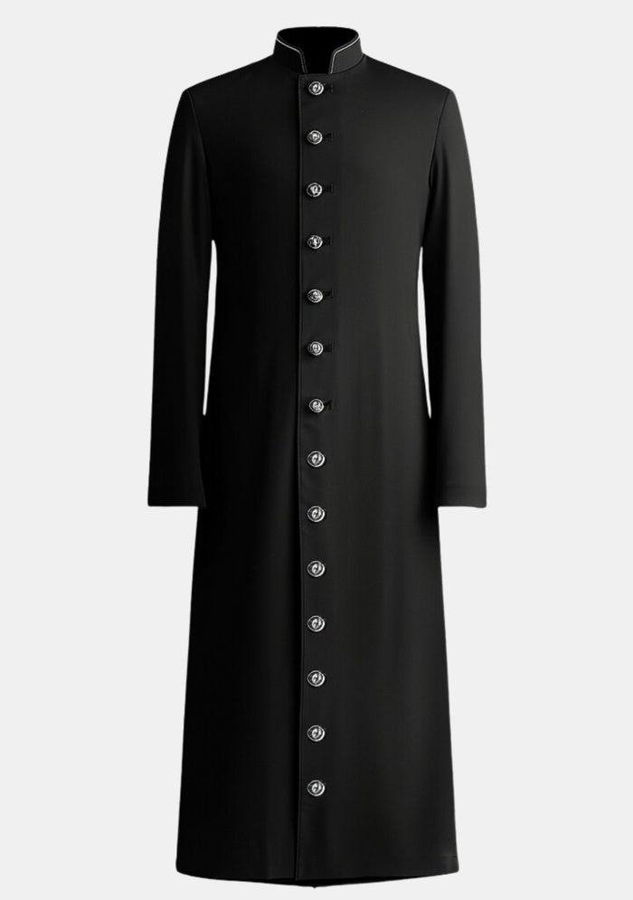 Robe noire eClergys à boutons argentés pour femme