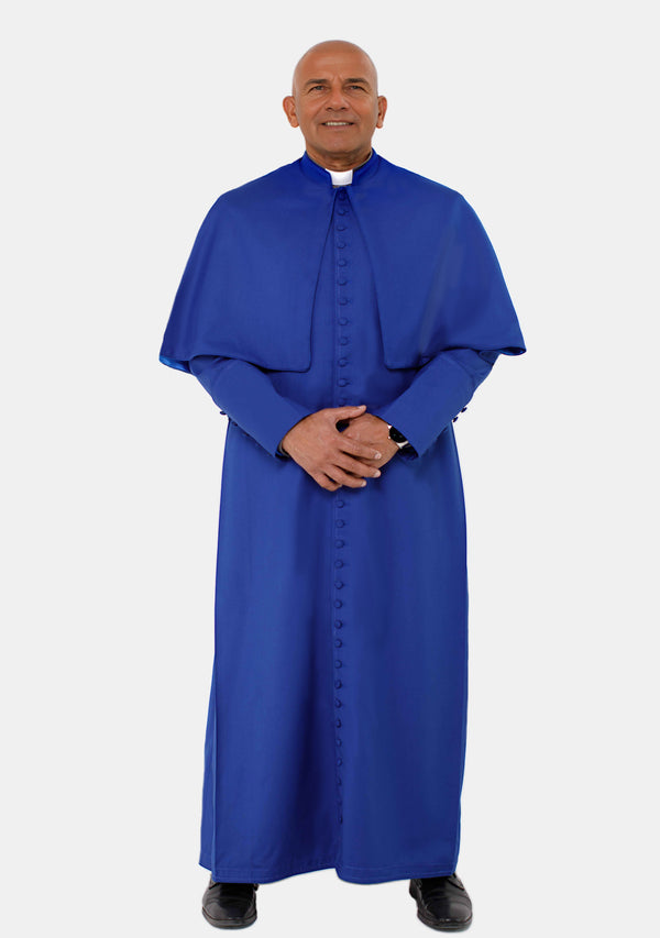 Soutane romaine Salomon bleu roi avec cape d'épaule pour homme