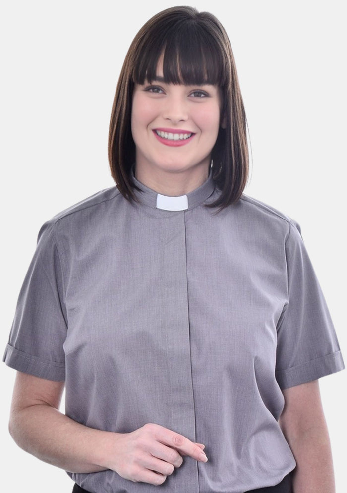 Chemise eClergy's grise à col rabattu pour femme