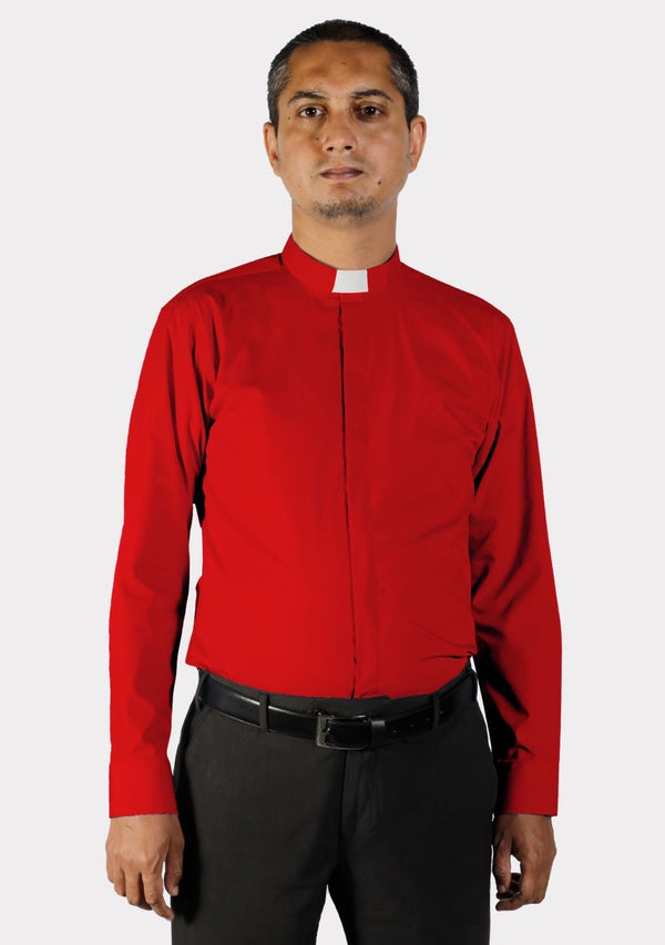 Chemise clergé à col à patte rouge
