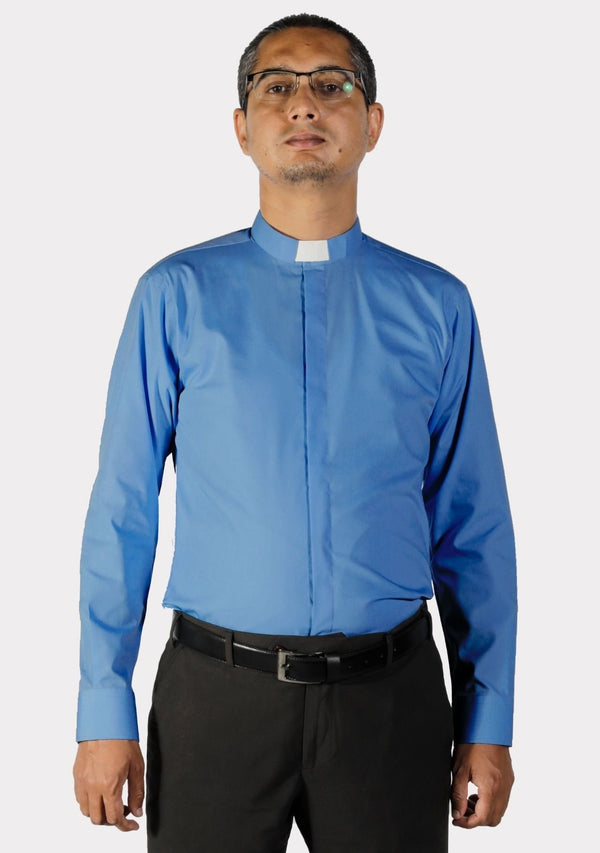 Chemise eClergy's bleu roi à col rabattu