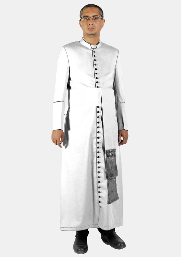 Soutane blanche à passepoil noir pour homme 
