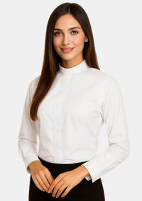 Chemise clergé à col rabattu et manches longues pour femme