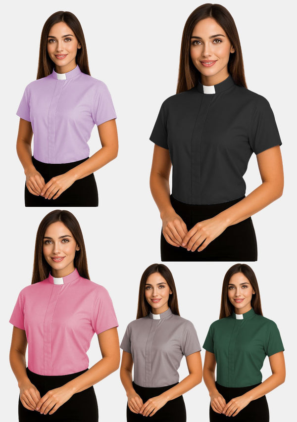 Chemise clergé à col rabattu pour femme