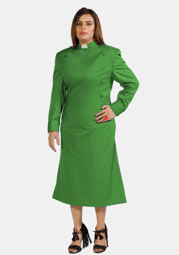 Robe de prêtre verte pour femme avec boutons de créateur