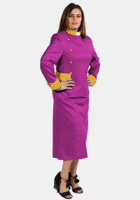 Robe de prêtre pour femme rouge violet avec boutons dorés