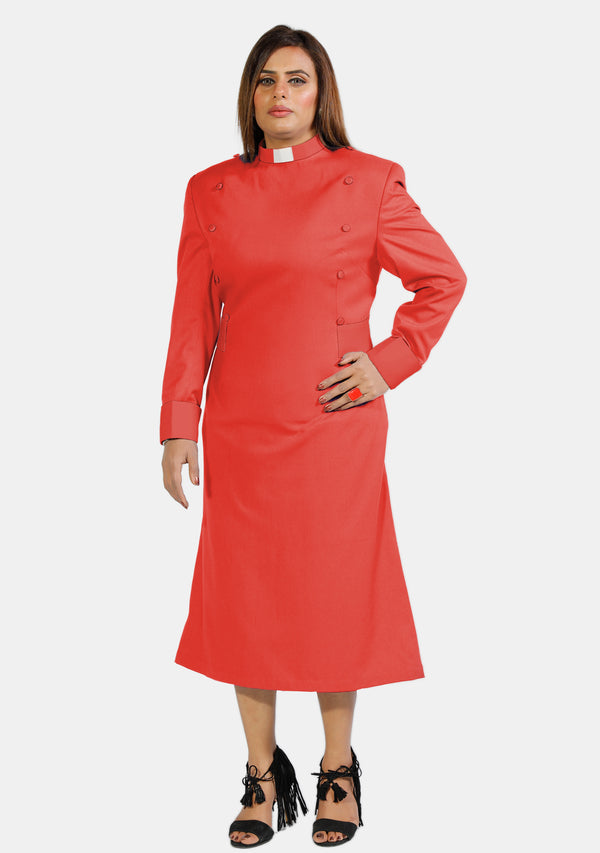 Robe de prêtre rouge pour femme avec boutons de créateur