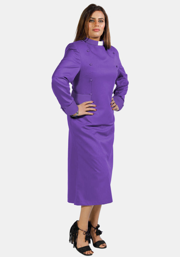 Robe de prêtre pour femme, style romain violet, avec boutons de créateur
