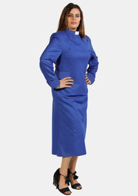 Robe de prêtre pour femme bleu roi avec boutons de créateur