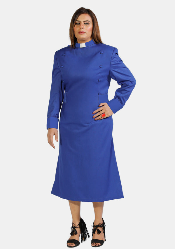 Robe de prêtre pour femme bleu roi avec boutons de créateur