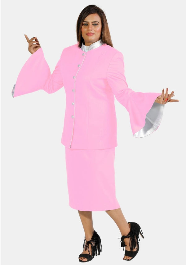 Costume eClergy à manches évasées rose et blanc