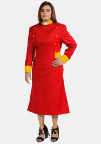 Robe de prêtre pour femme rouge avec boutons dorés