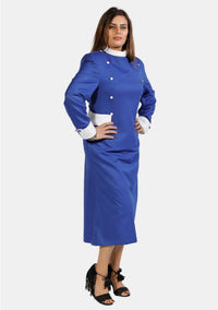 Robe de prêtre pour femme bleu roi avec boutons blancs de créateur