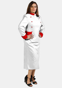 Robe de prêtre blanche pour femme avec boutons rouges
