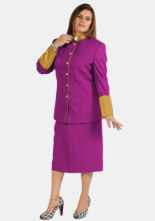Tailleur-jupe clérical rouge, violet et doré d'eClergy 