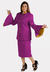 Costume de prêtre à manches évasées rouge, violet et doré d'eClergy