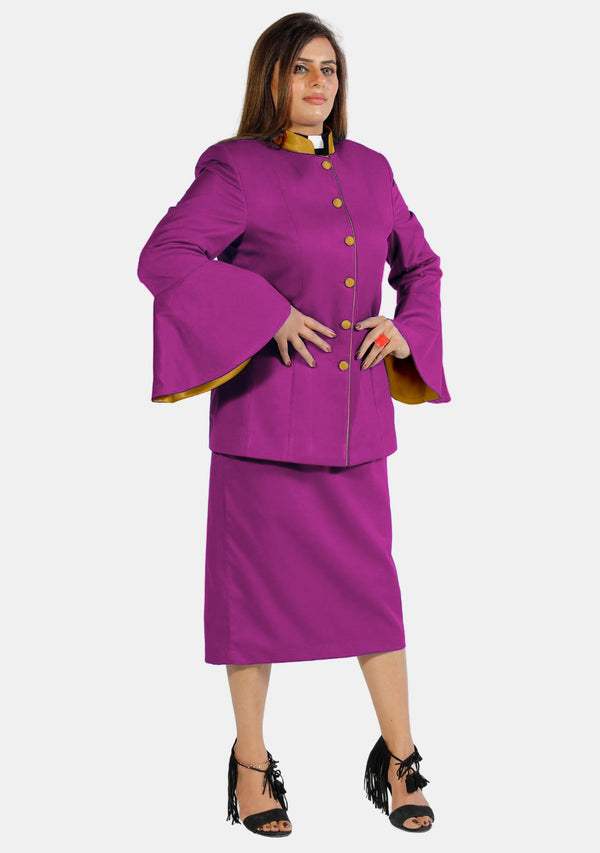 Costume de prêtre à manches évasées rouge, violet et doré d'eClergy