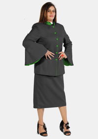 Costume eClergy à manches évasées noir avec bordures contrastées