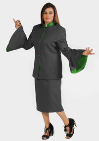 Costume eClergy à manches évasées noir avec bordures contrastées