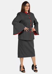 Costume eClergy à manches évasées noir avec bordures contrastées