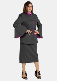 Costume eClergy à manches évasées noir avec bordures contrastées