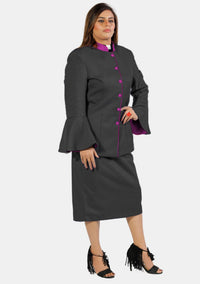 Costume eClergy à manches évasées noir avec bordures contrastées