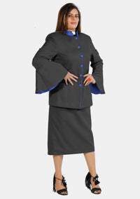 Costume eClergy à manches évasées noir avec bordures contrastées