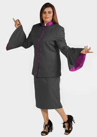 Costume eClergy à manches évasées noir avec bordures contrastées